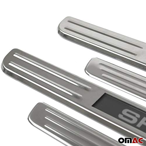 Omac Automotive Interior Accessories Illuminated Sport Scuff Plate Chrome Door Sill | Car Door Entry Guards | Sport Led Step Protector Steel 4 Pcs. Fits Dodge Ram 1500 #TOP5