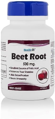 Raíz de remolacha de 500 mg - Excelente fuente de ácido fólico Corazón saludable, resistencia, suplemento para aumentar el óxido nítrico Aumenta
