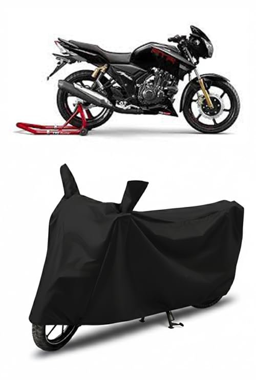 Image of DRAKOWISH Waterproof Bike Cover for Tvs Apache 180 | All Weather Protection from Rain, Dust, UV Rays & Scratches with Mirror Pockets & Buckle Belt | Apache 180 Bike Cover | Apache 180 Cover Waterproof