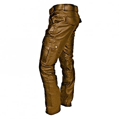 Homisy Leather Pants For Men Motorcycle Pant For Bikers Rider Moto Sports Street Cargo Trouser Real Pu Leather (Brown, Large) #TOP4