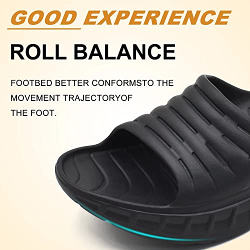 Kuailu Mens Recovery Sandals Sport Comfortable Arch Support Cushion Athletic Slides Orthotic Plantar Fasciitis Open Toe Slip On Wide Width Thick Sole Sandles Summer Pool Beach Slippers Black Size 8 #TOP3