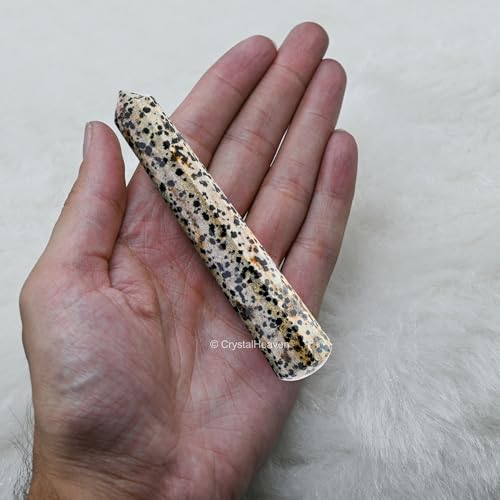 Image of Dalmatian Jasper Crystal Wand - Pointed Crystal Wand for Energy Healing, Chakra Balancing, Meditation and Home Decor - Crystals and Healing Stones for Gift