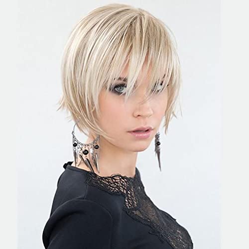 Creamily Short Blonde Wigs for White Women With Bangs Pixie Cut Blonde Short Wig Halloween Costume Wig…