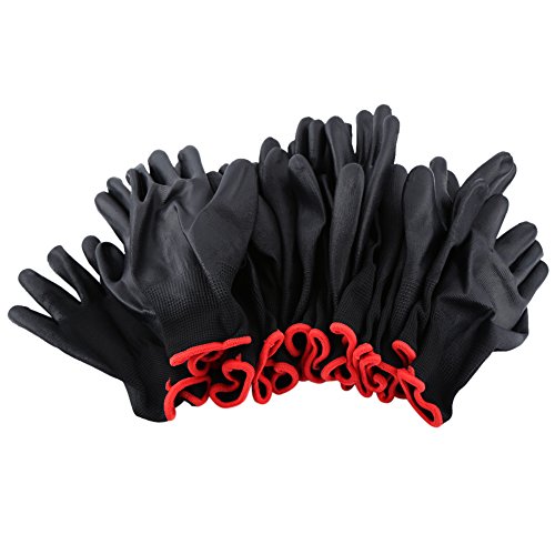 Luvas de Trabalho de Segurança de Nylon PU, 12 Pares de Revestimento Preto, Dedos Flexíveis, Antiest