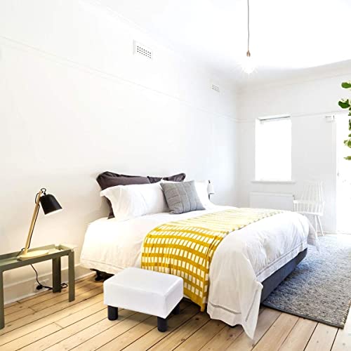 Giantex 16" Small Footstool Pu Leather Ottoman Footrest, Modern Rectangular Ottoman With Padded Seat Plastic Wood Legs (White, 2) #TOP7