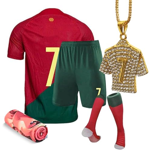 Soccer Jersey Boys,soccer jersey kids children's sportswear youth football uniforms with socks and necklaces,Cooling Towel. (US, Age, 8 Years, 9 Years, Red)