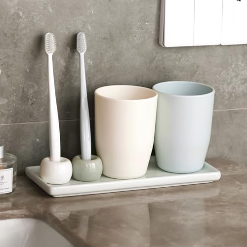 Husalsea Keramik Längliches Tablett Weiß, 2 Deko Tabletts für Schmuck, Kerzen und Badewannenablage, Elegante Badezimmer Ablage und Deko Tablett aus hochwertigem Material