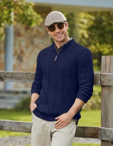 Quinta immagine COOFANDY Maglione Uomo con Zip Maglioncino Elegante Maglia Blu Navy XL