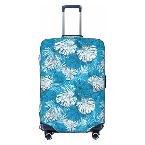 Luggage Cover Protector - Blue and White Tropical Plants Print Fit 22-24 Inch Suitcase Covers for Luggage