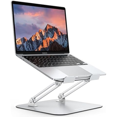 OMOTON Laptop Stand for Desk, Ergonomic Metal Adjustable Laptop Stand, Laptop Holder Riser with Cooling Function, Computer Stand Compatible with MacBook and All Laptops (10-17.2 inch), Silver Cover