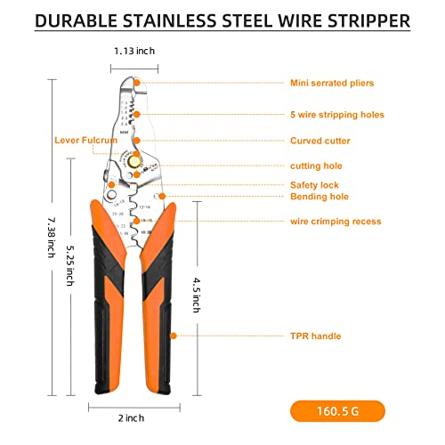 Vanjoin Wire Strippers And Wire Crimper, 7.38-Inch Wire Stripping Crimping Tool, Professional Wire Strippers With Wire Crimper, Stainless-Steeled Wire Strippers Cutter For Awg 10-22 #TOP1