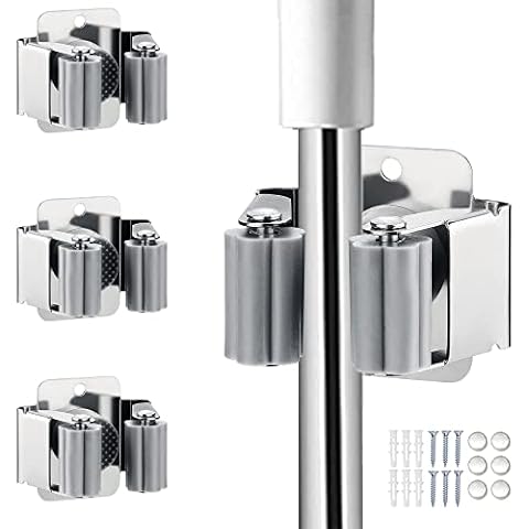 JAMEND CLXP New 3PCS Broom and Mop Holder, Heavy Duty Garden Tool Organizer Rack Rake and Shovel Handle, Stainless Steel Mop Hanger. Wall Mounted with Screws.… Cover