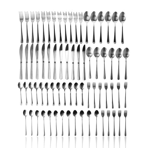 Juego de cubiertos 12 personas – Juego de cubiertos de acero inoxidable de 72 piezas – Juego de vajilla de acero precioso con cucharas, tenedores, cuchillos de mesa - Cucharas de postre y tenedores Juego de cubiertos 12 personas – Juego de cubiertos de acero inoxidable de 72 piezas – Juego de vajilla de acero precioso con cucharas, tenedores, cuchillos de mesa - Cucharas de postre y tenedores