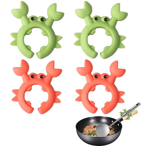 loghohu 4Pcs Crab Spoon Holder for Pot Crab Utensil Holder Crab Spoon Rest Crab Spatula Holder Silicone Crab Utensil Holder Adjustable Crab Utensil Holder for Placing Spoons Spatulas After Cooking