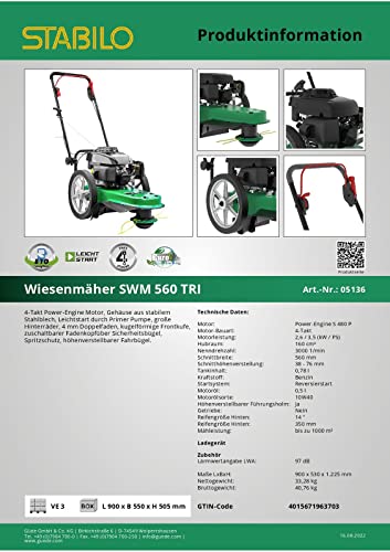 Foto von STABILO Wiesenmäher SWM 560 TRI 480 P 2,6 kW/3,5 PS Hochgrasmäher Rasenmäher