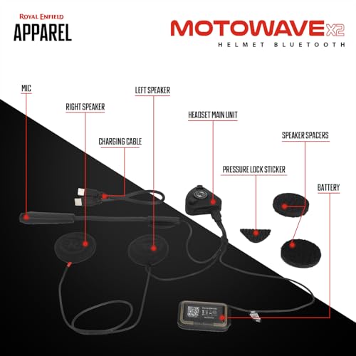 Image of Royal Enfield Motowave X2 Helmet Bluetooth |with Bluetooth 5.3 | Enhanced Noise Filtering |Voice-Audio tech | 16+ Hours Playback Time | IP67 Waterproof Protection | Black One Size