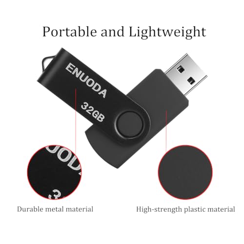 ENUODA Pamięć USB 32 GB 2 Sztuki USB 2.0 Pendrive Metalowa Obrotowe Dyski Kciuki Napęd (Czarny Niebieski)