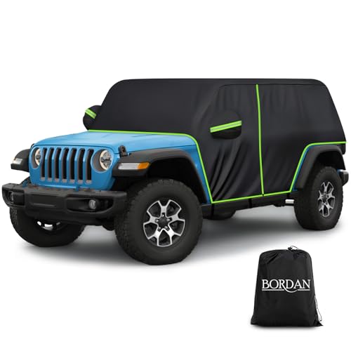 Image of Cab Car Cover for Jeep Wrangler JK JL 4 Door Rain Cover with 420D Oxford, Full Door Car Covers Waterproof All Weather Sun Rain UV Protection Wrangler 4 /2 Door with Hardtop