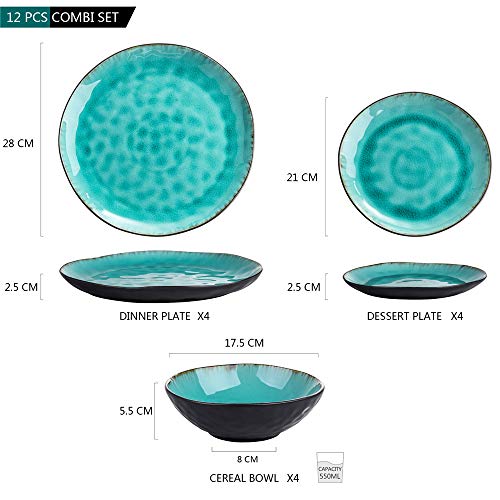 Foto von Kombiservice, vancasso 23 teilig Tafelservice aus Steingut, Raku Glasur Effekt,Vintage Aussehen, AQUA Serie