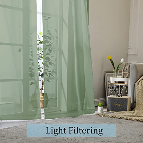 OWENIE Sheer Curtains 108 inches Length 2 Panels Set, Sage Green Sheer Curtains Rod Pocket Voile Drapes for Living Room, Airy Soft-Touching Drapes, 2 PCS Panels, Each 42" W x 108" L