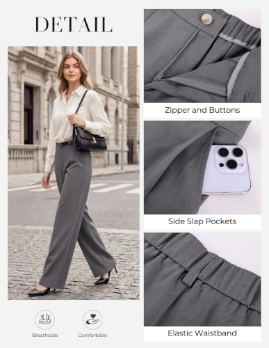 GRACE KARIN Pantalones para Mujer Womens Pants Dressy Casual Loose Fall Winter Pants with Pockets Grey L — view 4