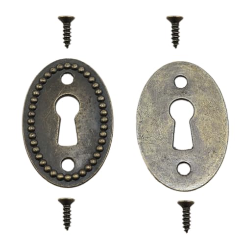 yukata Bronze Oval Vintage Keyhole Covers Door Cover Key Plate 1.38x0.9inch for Cabinet Door Dresser Drawers Desk Furniture Hardware with Screws 12PCS (Bronze) - Image 4