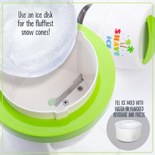Nostalgia NESHVICE3HSID1 Schneekegel, rasiert, Retro-Tisch-Slushie-Maschine, inklusive 1 wiederverwendbaren Kunststoffbecher und Eisformen, Weiß, Grün – Bild 6