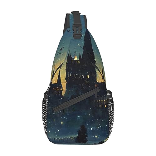 PutDiDi Wizard Castle Halloween Goth Sling Bag Crossbody Backpack for Women Men Hiking Travel Bag Pouch Small Daypack Casual Pack Cross Chest Bag Outdoor by PutDiDi - Used condition - US$16.15