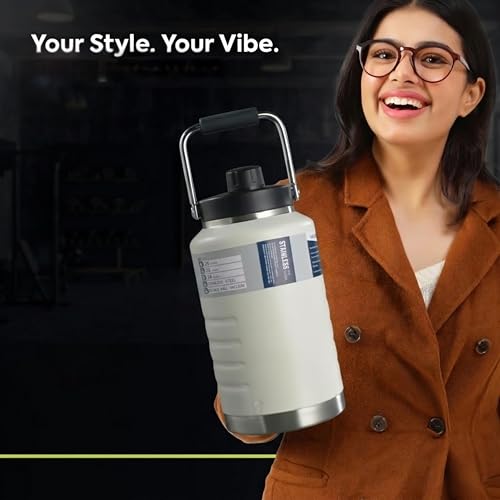 Image of Thermosteel Water Jug Insulated Tumbler with Magnet Lid 2100ml, Water from Bottle for Travel, Home, Office, School, Gym, Hotel and Dhaba 12+ Hours Hot and 18+ Hours Cold, (White)