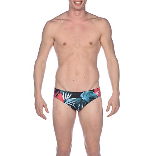 arena Tropical Leaves Maxlife Brief Swimsuit, Black - Multicolor, 36
