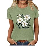 Camiseta Mujer Manga Corta Verano Estampado Floral Cuello Redondo Moda Suelto Casual Túnica Tops Algodón Fiesta Tshirt Camisa Elegante Cómodo Original Basic tee 2025