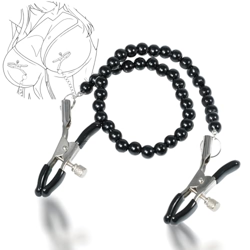 Kutocesy Mujeres Collar De Perlas Pezón Abrazaderas No Perforantes Ajustable De Acero Inoxidable Cuerpo Clip De Joyería Collar Bdsms Par Juguete Sexual (Black)
