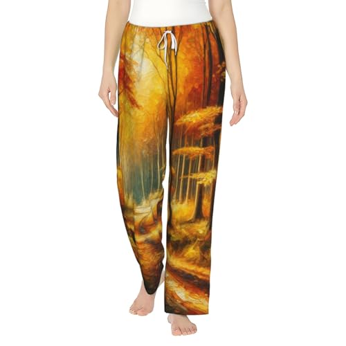 Pantalon de pyjama en polaire forêt d'automne confort flanelle femme