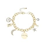 Personalization Collection Gold Plated Zodiac Bracelet | Constellation Symbol | Name Plate | Moon | Constellation | Star | Stone | Charms | Chain Bracelet for Women Gifts (Gold Plated - Aries)