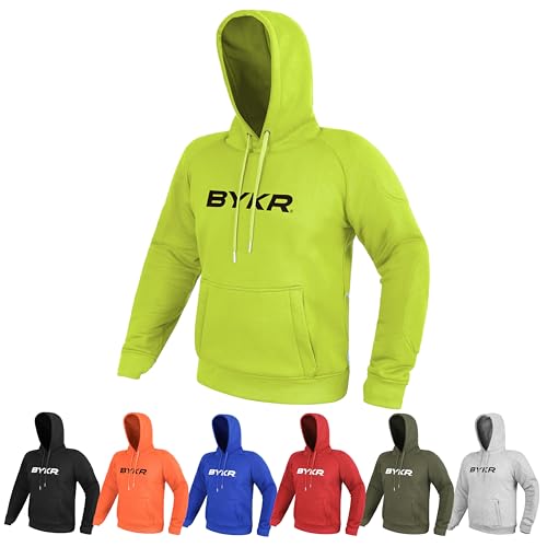 BYKR Motorcycle Hoodie with CE Armour, Fluorescent Green, Large