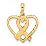 Collar con colgante de corazón de oro pulido de 17,8 mm de 14 quilates y cinta de conciencia de amor para mujer, Metal