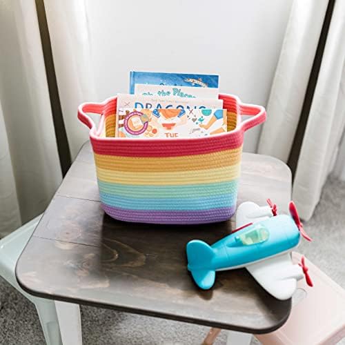 OrganiHaus Rainbow Toy Storage Basket for Kids | Cotton Rope Basket Storage | Blanket Basket for Living Room | Woven Storage Basket for Laundry | Baby Storage Basket | Toy Basket Storage - 14 x 9