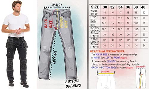 Fashio Mens Construction Pants Utility Tool Pockets Cordura Carpenter Knee Reinforced Work Wear Safety Trousers B2 Khaki W38-L30 #TOP4
