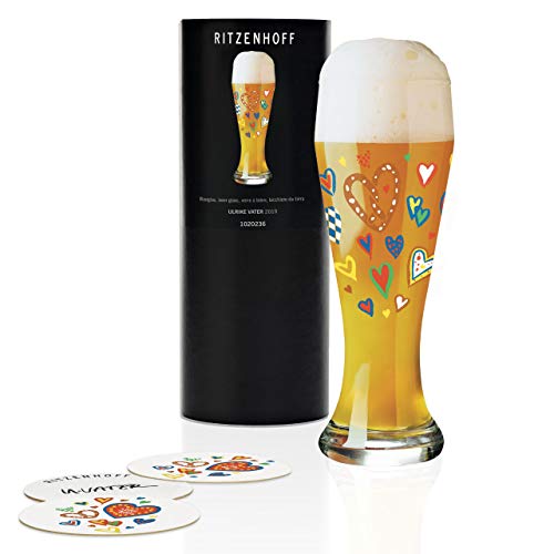 Vaso de cerveza de trigo de Ulrike Vater, 500 ml, con cinco tapas de cerveza