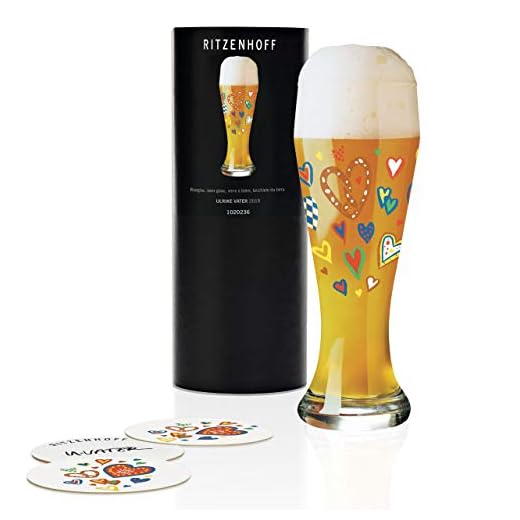 Vaso de cerveza de trigo de Ulrike Vater, 500 ml, con cinco tapas de cerveza