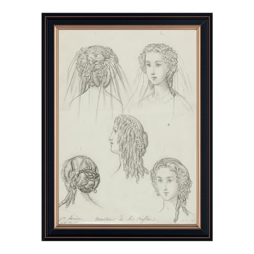 Vintage Framed Bridal Hairstyle Sketch Wall Art Canvas Print Oil