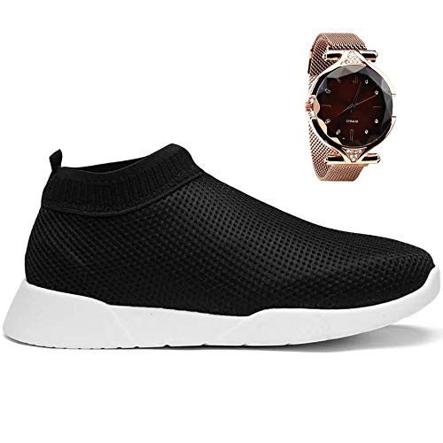 Tenis Feminino Meia Conforto + Relógio - Preto/37