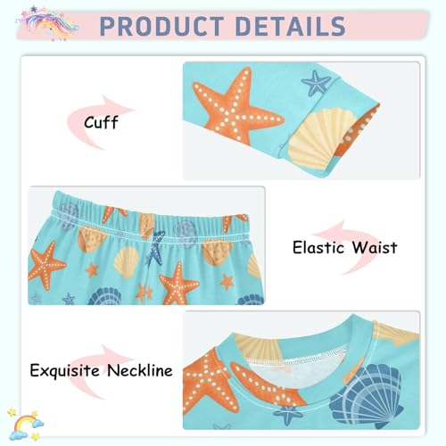 Pajama Sets Long Sleeve Seashell Starfish Pattern Print Soft Comfy Sleepwear 2 Piece PJS 3-8T4