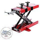 【PREVIENE RASGUÑOS Y MEJORA LA ESTABILIDAD】 -El gato elevador de tijera para soporte de motocicleta tiene un cuerpo de acero resistente y una superficie de goma (resistente al aceite, la grasa y la suciedad) que puede prevenir rasguños y aumentar la estabilidad, y es fácil de limpiar.