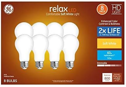 GE Relax 8-Pack 60 W Equivalent Dimmable Soft White A19 LED Light Fixture Light Bulbs