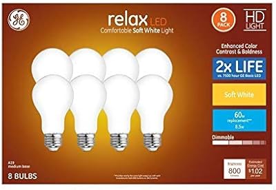 GE Relax 8-Pack 60 W Equivalent Dimmable Soft White A19 LED Light Fixture Light Bulbs