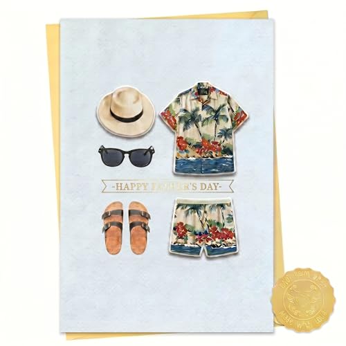 D24TIME Fathers Day Card for Husband - Fathers Day Gift Card for Dad from Daughter Son or Wife 5.5x8 (Hawaiian Shirt)