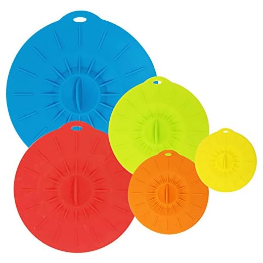 Allydrew A72188 Reusable Silicone Suction Lids Food Storage Covers for Bowls, Pots, Pans, Mugs, (Set of 5), Multicolored