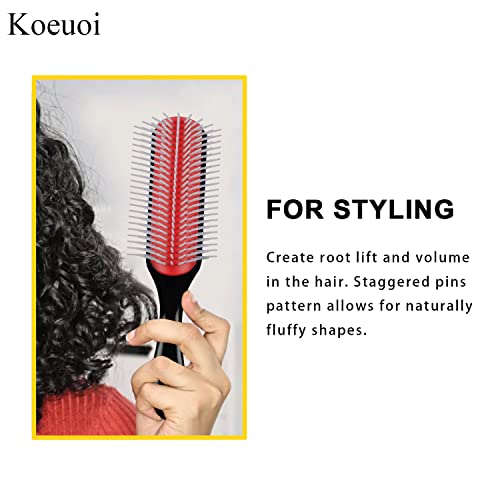 Koeuoi Classic Styling Hair Brush For Wet Or Dry Curly Hair. 9 Row Black Brush For Detangling, Separating, Shaping #TOP4