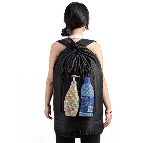 Gorisen Laundry Bag, Backpack With Adjustable Shoulder Straps, Waterproof Laundry Backpack, With Mesh Pocket, Drawstring Closure For College, Travel, Laundromat, Apartment (Black) #TOP5